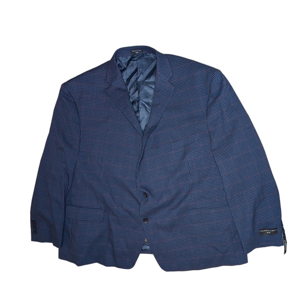Shaquille O'Neal Blazer Mens 56S Blue Plaid XLG Big & Tall Stretch‎ Two-Button